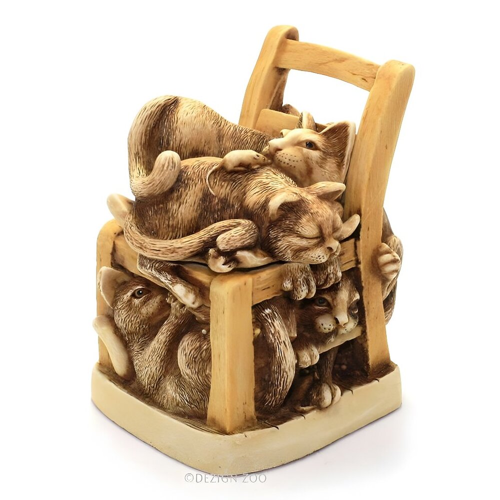 Vintage Harmony Kingdom Rumble Seat Carved Cat Trinket Jewelry Box Stamped